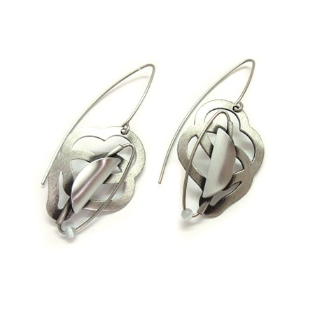 Matte All-silvertone Long Hook Earrings by Crono Design - Click Image to Close